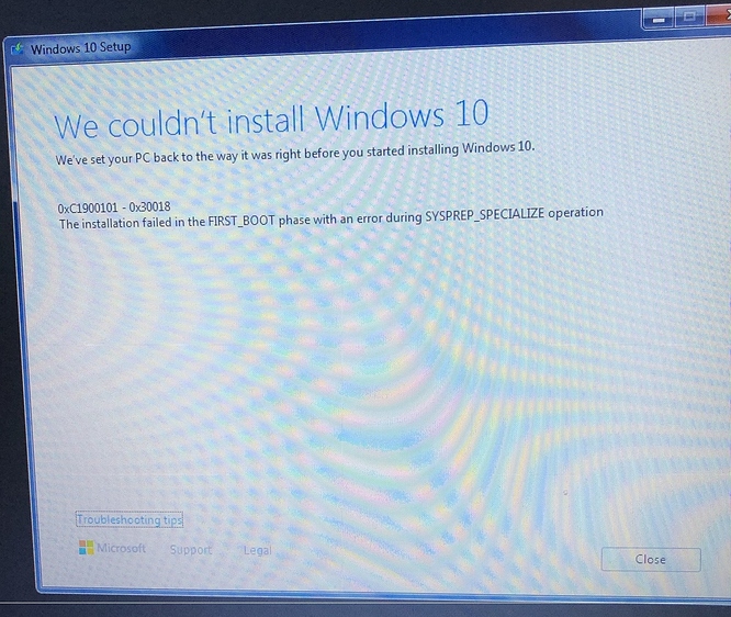 Ошибка при установке windows 10 0xc1900101 0x30018