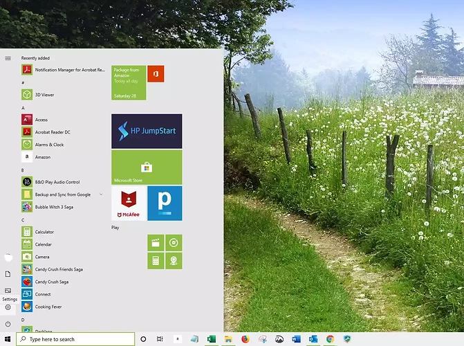 Screenshot of Start > Settings