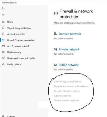 Firewall setting disabled