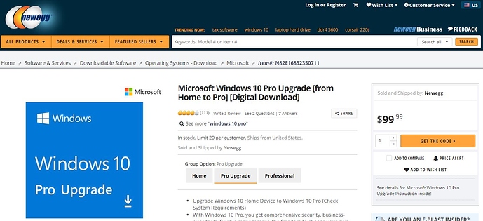 Windows 10 on Newegg