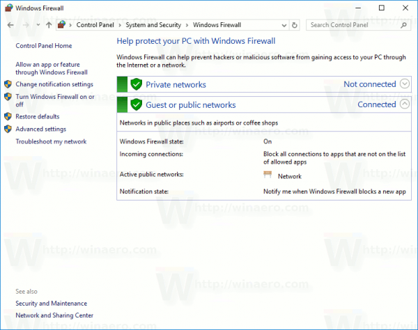 Windows Firewall In Control Panel
