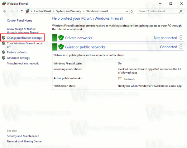 Change Notification Settings Link
