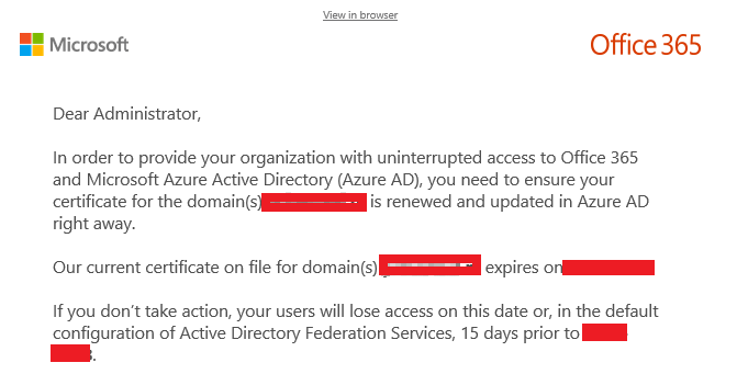 Office 365 ADFS certificate is expiring How to update it