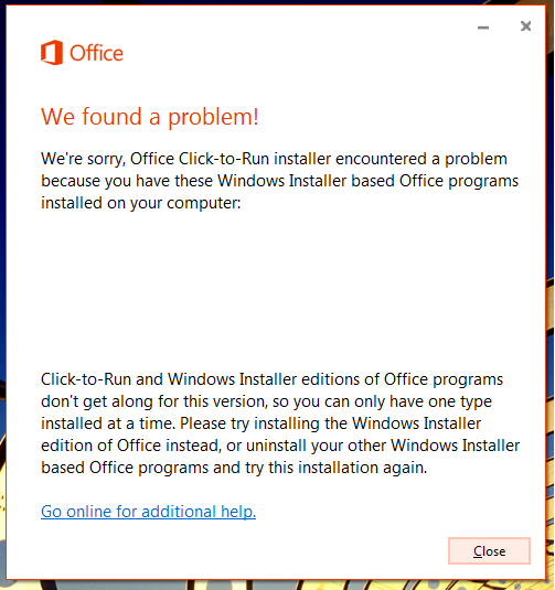 Office 365 click to run Install error - Microsoft Office 365 - Tech