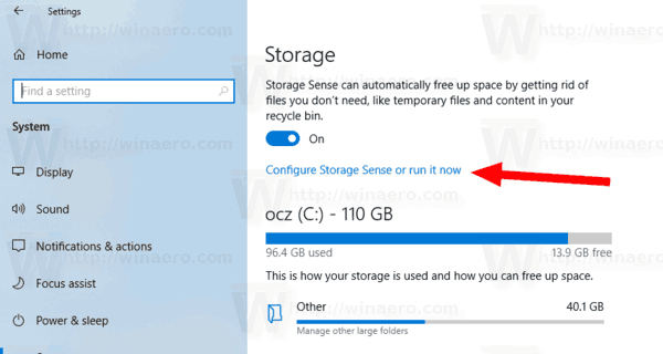 Windows 10 Storage Sense Configure Run Now