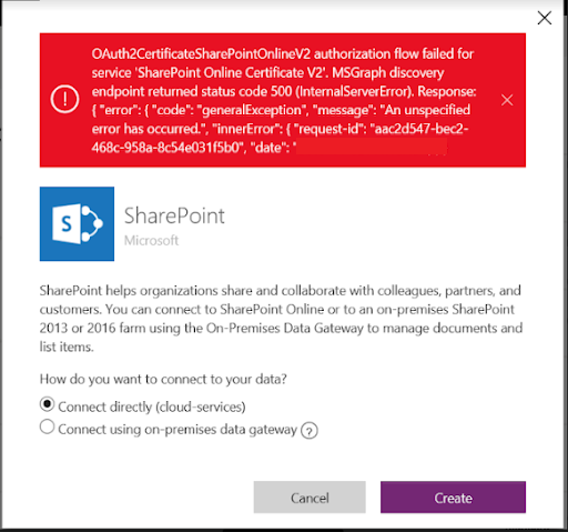 Connecting PowerApps with SharePoint Online error_999Tech