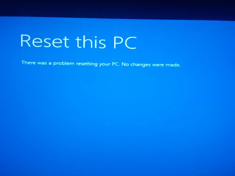 reset this pc windows 10 error