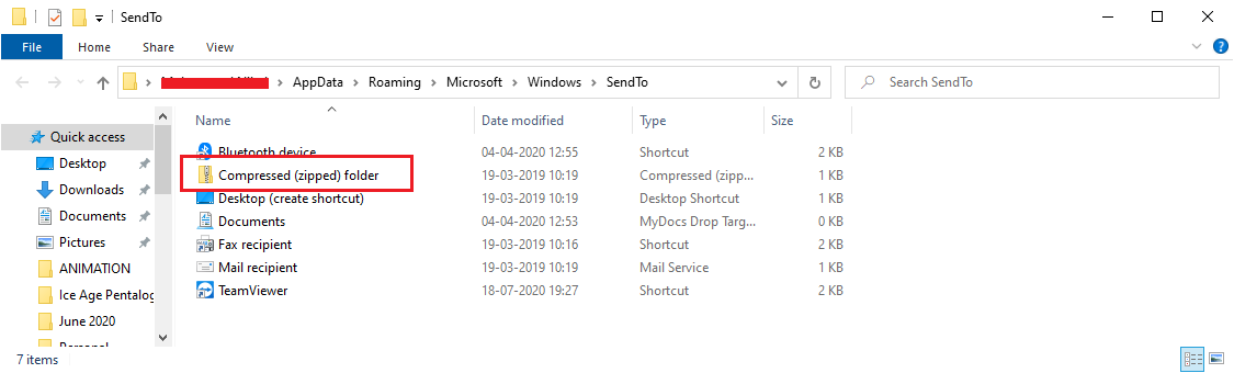 send to compressed folder missing windows 10