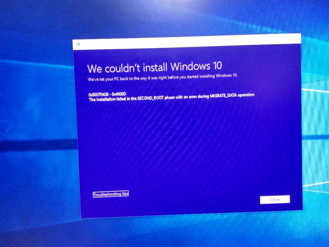 we couldn't install windows 10 0x80070428
