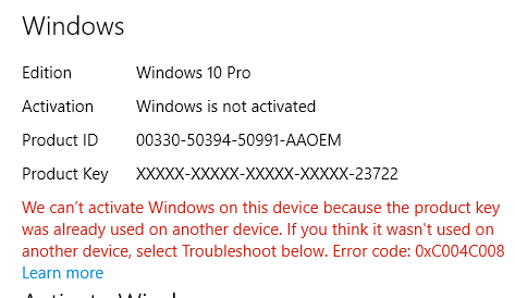 WIndows 10 not activated
